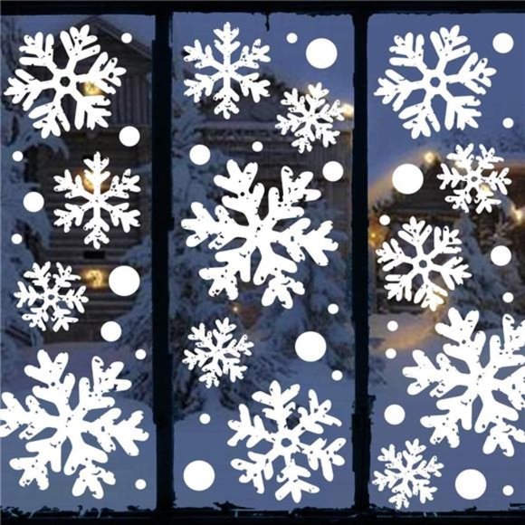 Christmas Decorations Indoor, 8 Sheets XL White Snowflake Window Clings Decor - Picture 1 of 7